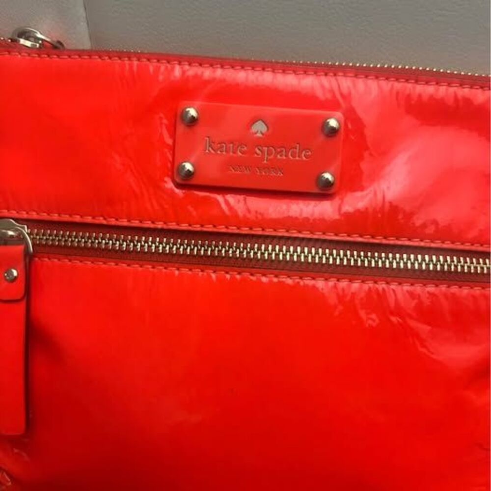 Kate Spade Tenley Flicker Patent Leather Crossbody Bag Neon Coral Orange - Picture 2 of 8